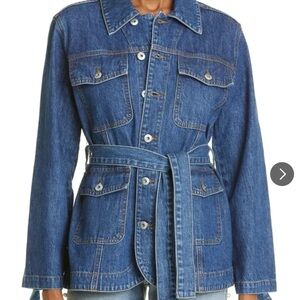 GAP Blue Denim Puffed Sleeve Belted Jacket